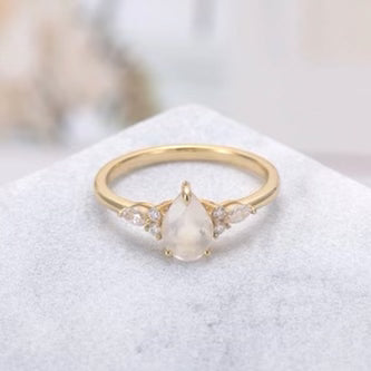 Dahlia Moonstone Ring Pear Cut Sterling Silver Gold Plated Gemstone Ring