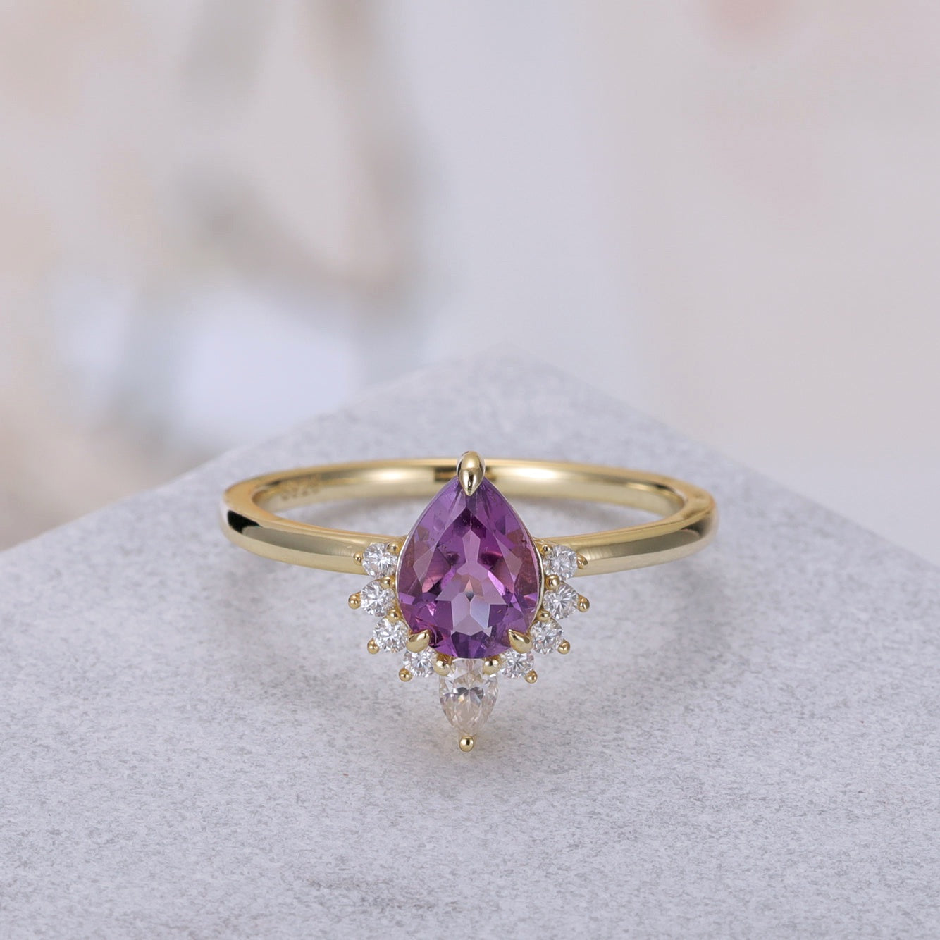 Eliza Amethyst Ring Pear Cut 925 Sterling Silver Gold Plated Gemstone Ring