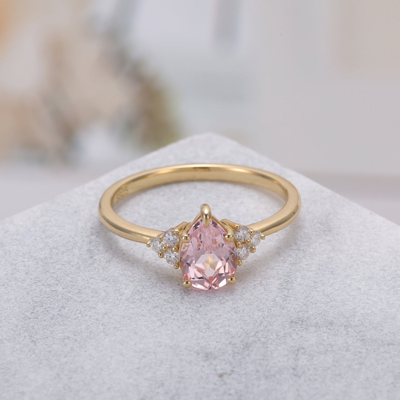 Angelina Pink Sapphire Ring Pear Cut Sterling Silver/Gold Plated Gemstone Ring