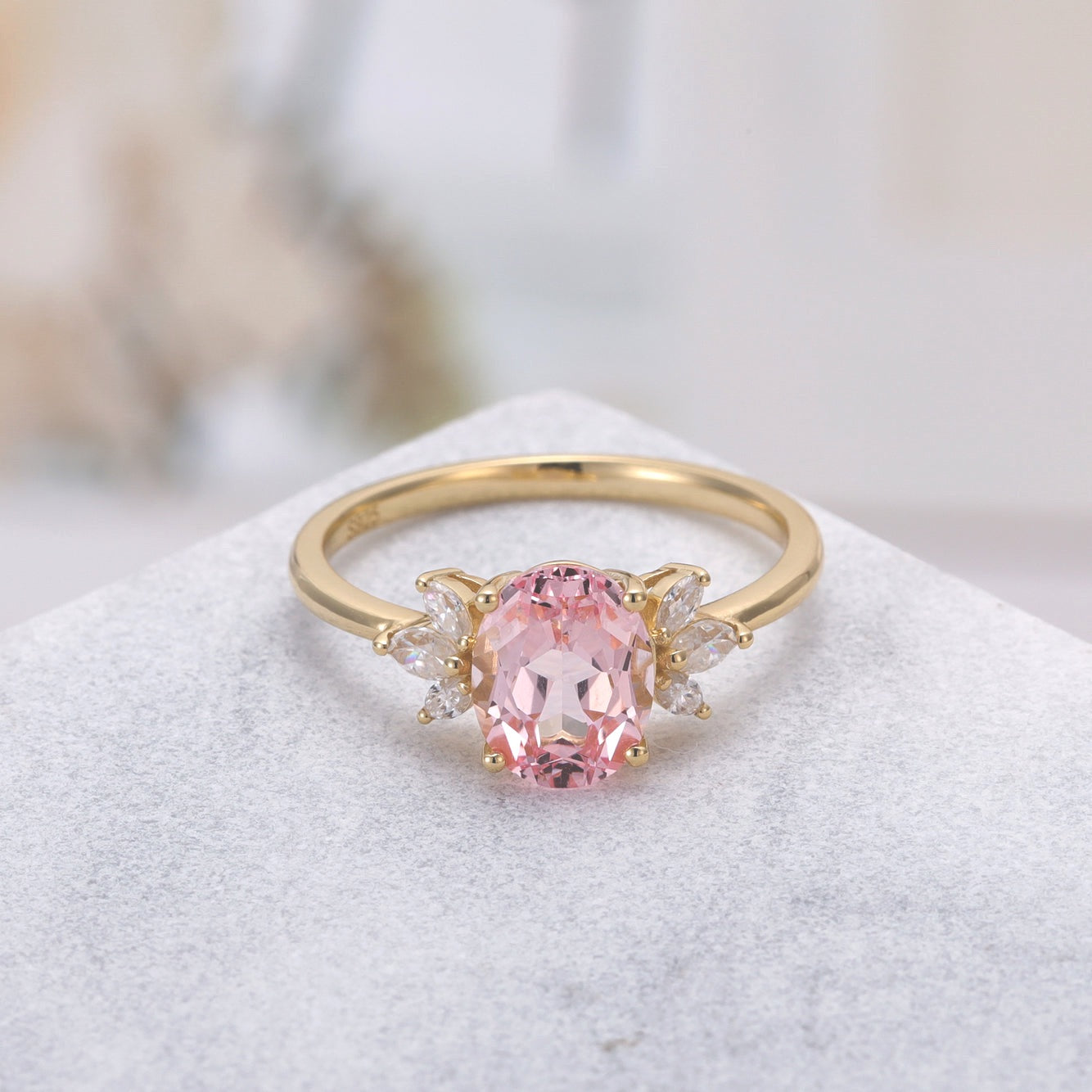 Blair Pink Sapphire Ring Oval Cut Sterling Silver/Gold Plated Gemstone Ring