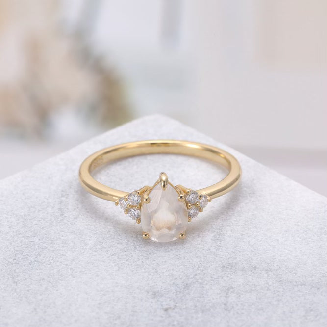 Angelina Moonstone Ring Pear Cut Sterling Silver Gold Plated Gemstone Ring