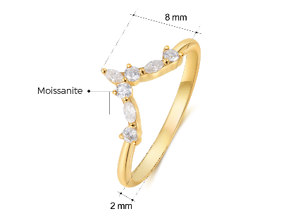 Katerina Moissanite Curved Stacking Ring Oval Cut Sterling Silver Gold Plated Wedding Band