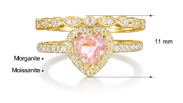 Amora Morganite Engagement Ring Set Heart Cut 14K 18K Gold Vintage Gemstone Bridal Ring Morganite Ring