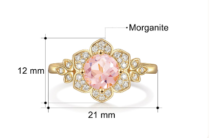 Flora Morganite Engagement Ring Round Cut 14K 18K Gold Nature Inspired Leaf Flower Ring Vintage Gemstone Ring Morganite Ring