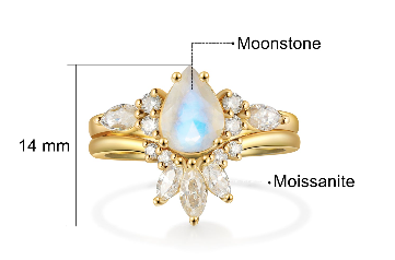 Celena Moonstone Engagement Ring Set Pear Cut 18K Gold Vintage Bridal Ring Gemstone Ring Moonstone Ring