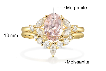 Carolina Morganite Engagement Ring Set Oval Cut 14K 18K Gold Vintage Bridal Ring Gemstone Ring Morganite Ring