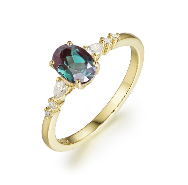 Daphne Alexandrite Ring Oval Cut 925 Sterling Silver Gold Plated Gemstone Ring