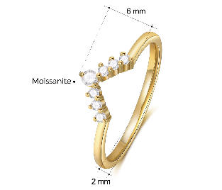 Linda Moissanite Curved Stacking Ring Round Cut Sterling Silver Gold Plated Wedding Ring