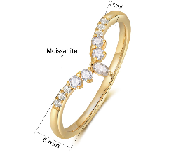 Sylvia Moissanite Curved Stacking Ring Round Cut Sterling Silver Gold Plated Wedding Band