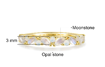 Imogen Opal Moonstone Wedding Band 18K Gold Opal Straight Stacking Ring Moonstone Ring