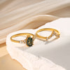 Dahlia & Katerina Moss Agate Engagement Ring Set 18K Gold Sterling Silver Gemstone Bridal Set