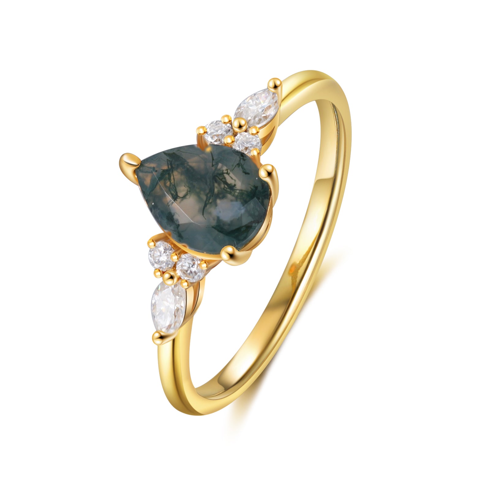 Dahlia & Katerina Moss Agate Engagement Ring Set 18K Gold Sterling Silver Gemstone Bridal Set