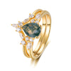 Dahlia & Katerina Moss Agate Engagement Ring Set 18K Gold Sterling Silver Gemstone Bridal Set