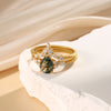 Dahlia & Katerina Moss Agate Engagement Ring Set 18K Gold Sterling Silver Gemstone Bridal Set