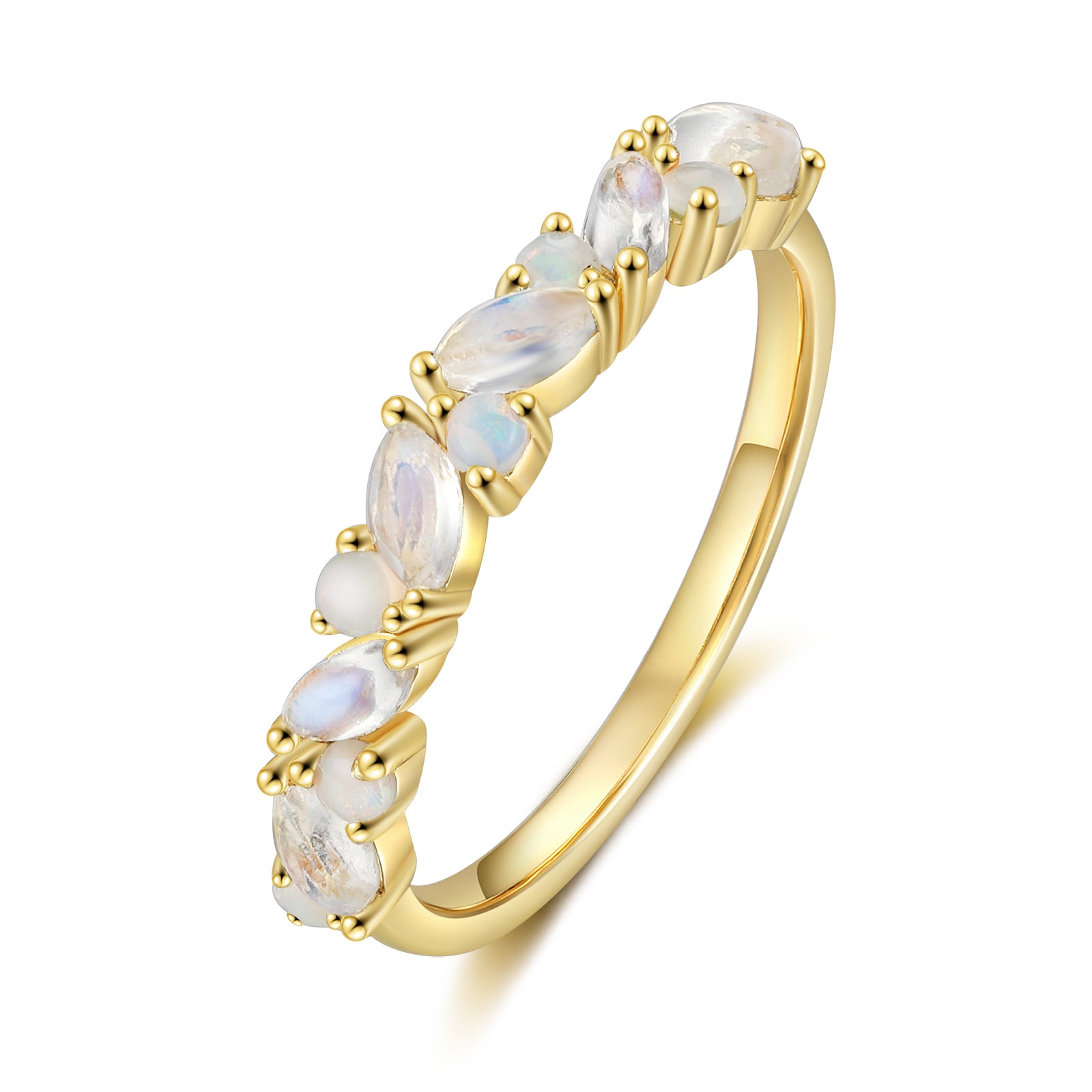 Imogen Opal Moonstone Wedding Band 18K Gold Opal Straight Stacking Ring Moonstone Ring