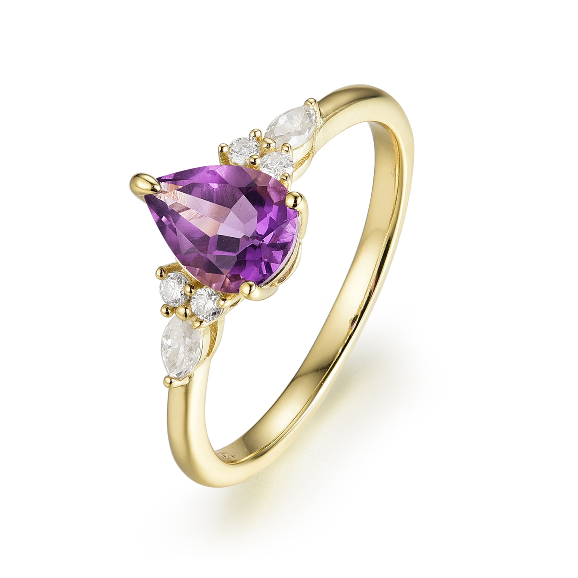 Dahlia Amethyst Ring Pear Cut 925 Sterling Silver Gold Plated Gemstone Ring