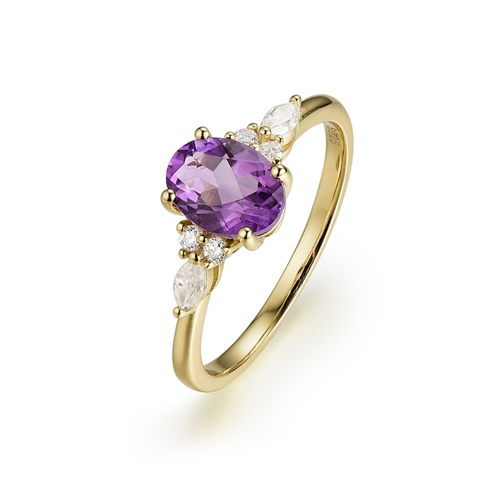 Rachel Amethyst Ring Oval Cut 925 Sterling Silver Gold Plated Gemstone Ring