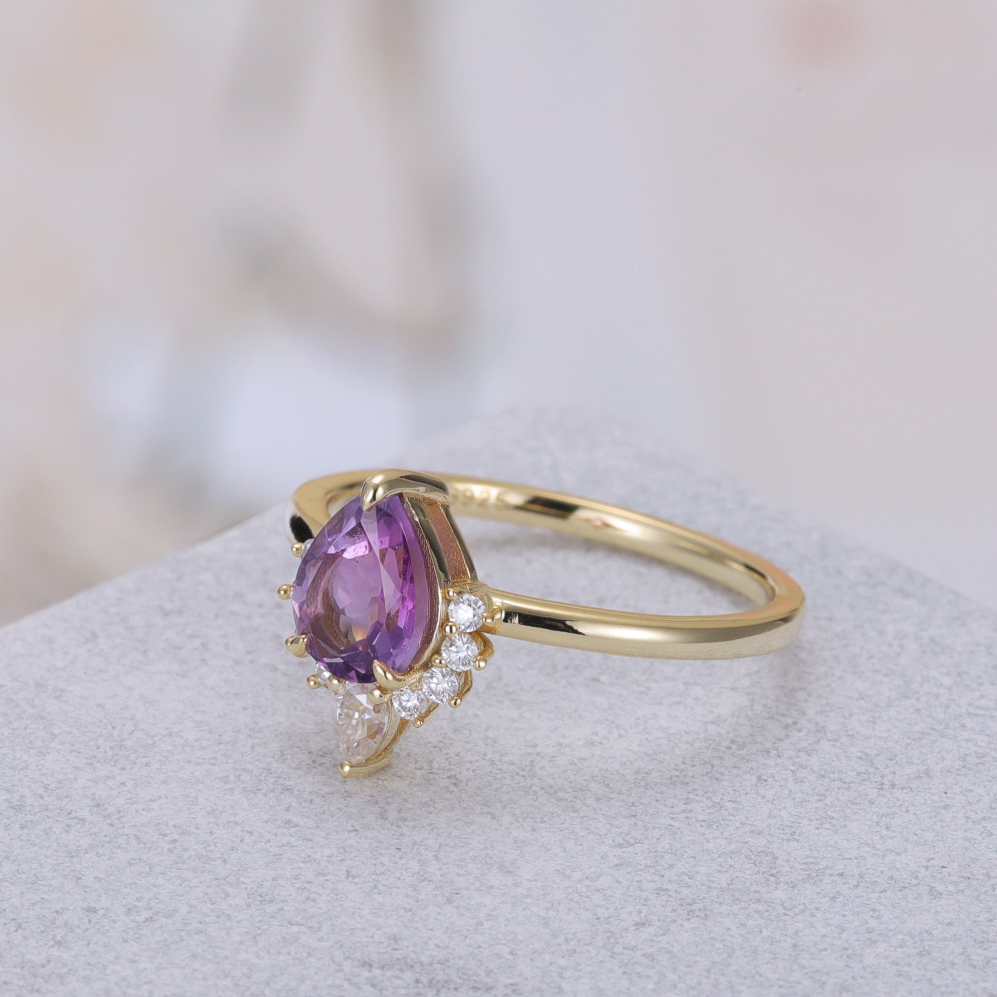 Eliza Amethyst Ring Pear Cut 925 Sterling Silver Gold Plated Gemstone Ring