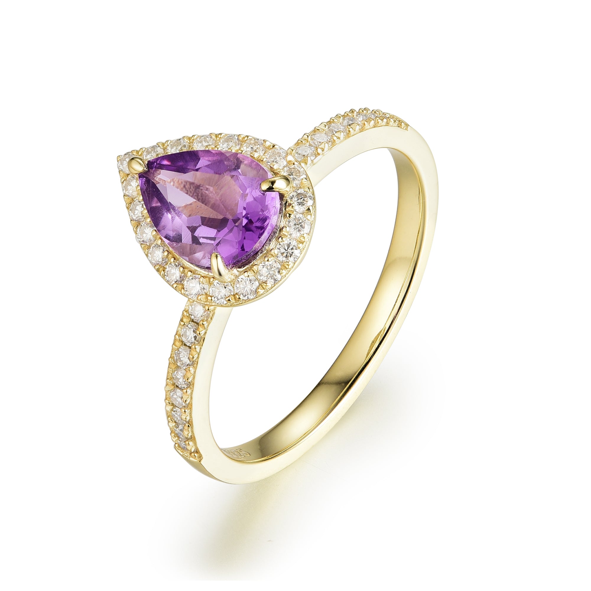 Gwen Amethyst Ring Pear Cut 925 Sterling Silver Gold Plated Gemstone Ring