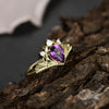 Royal Amethyst Ring Pear Cut 925 Sterling Silver Gold Plated Gemstone Ring