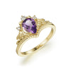 Royal Amethyst Ring Pear Cut 925 Sterling Silver Gold Plated Gemstone Ring