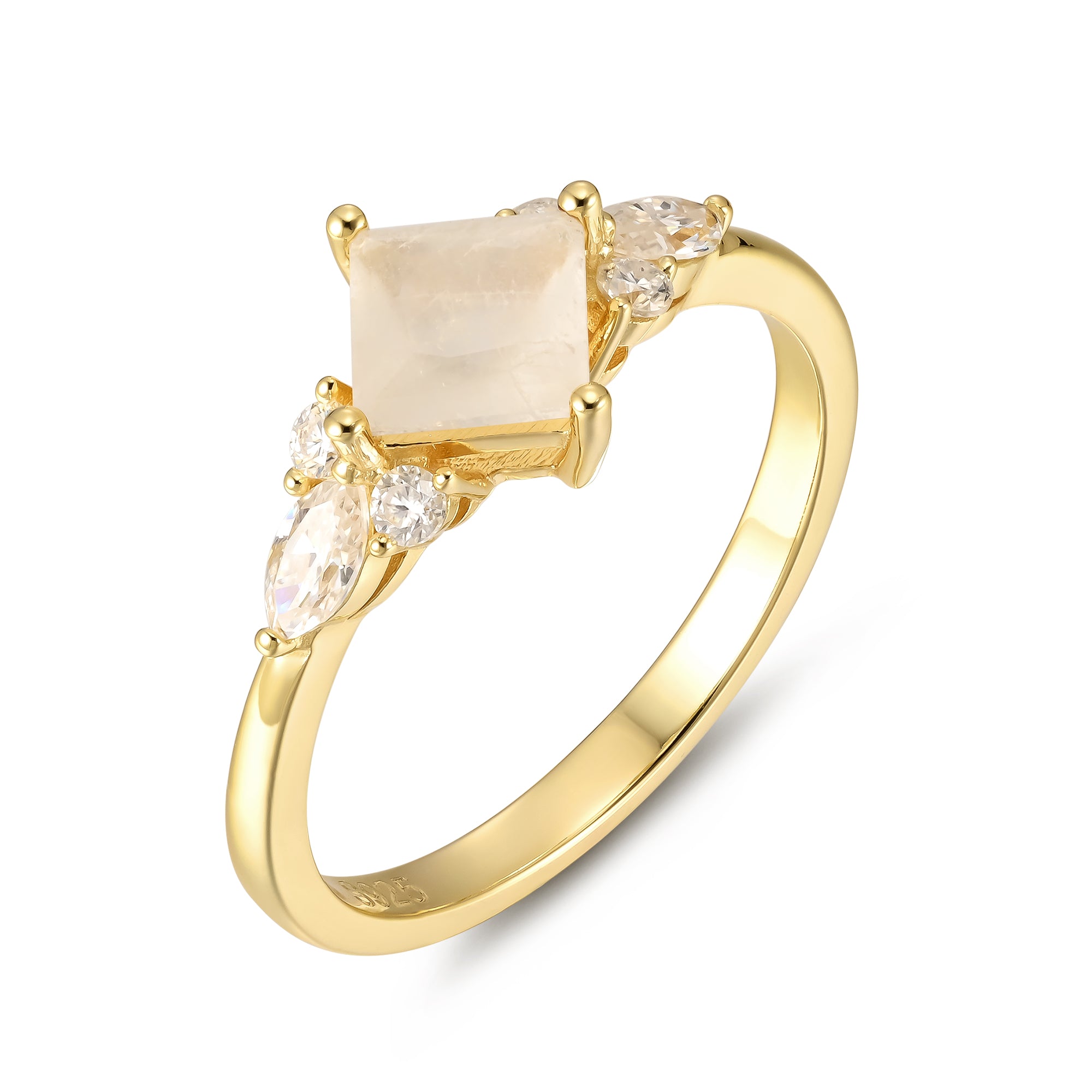 Natalia Moonstone Ring Princess Cut Sterling Silver Gold Plated Gemstone Ring