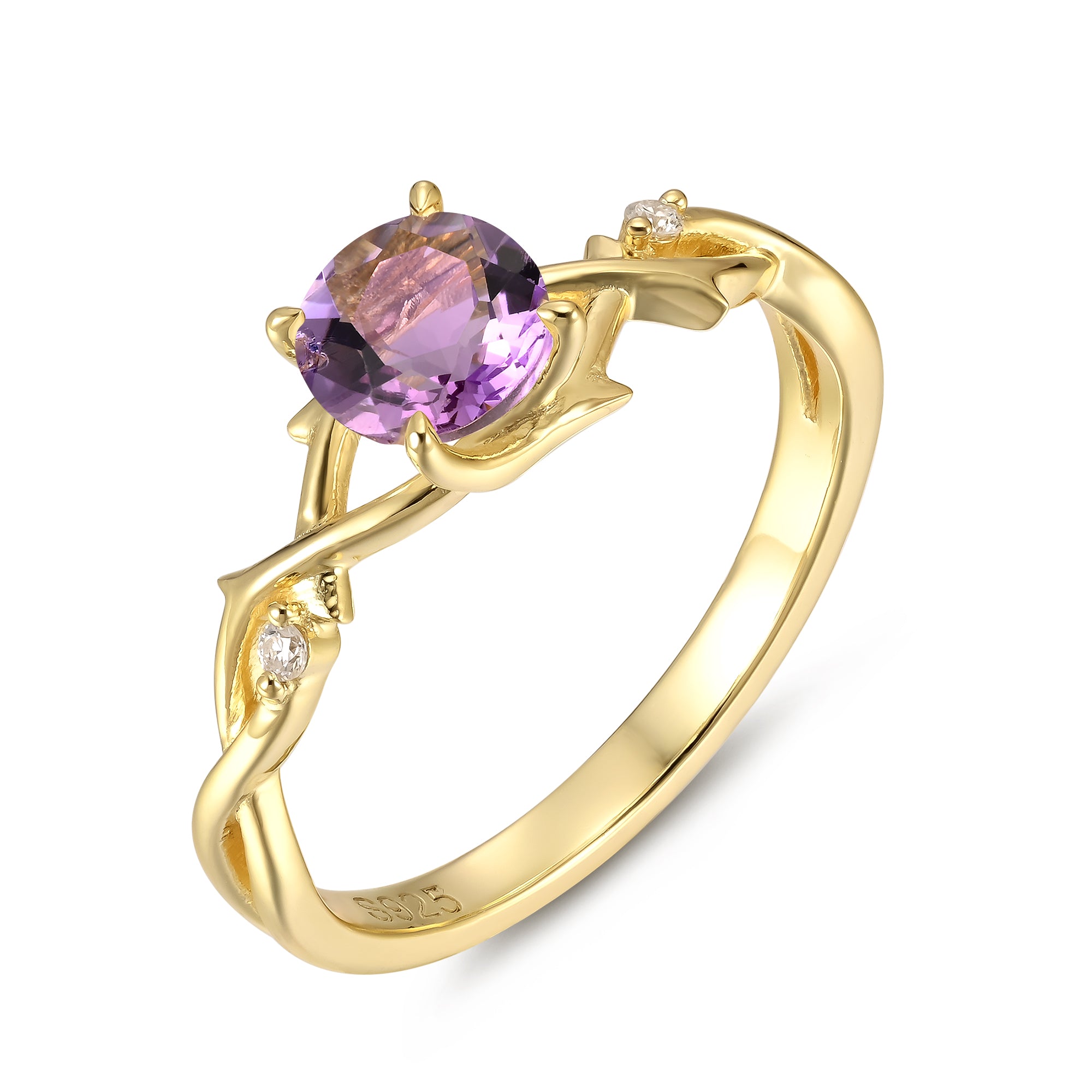 Elain Amethyst Ring Round Cut 925 Sterling Silver Gold Plated Gemstone Ring