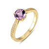 Elizabeth Amethyst Ring Round Cut 925 Sterling Silver Gold Plated Gemstone Ring