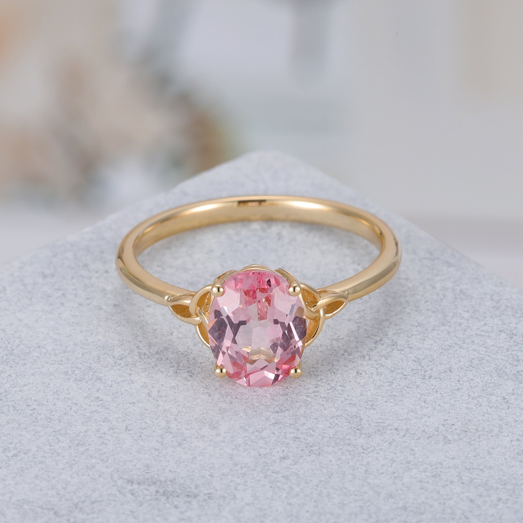 Courtney Pink Sapphire Ring Oval Cut Sterling Silver/Gold Plated Gemstone Ring