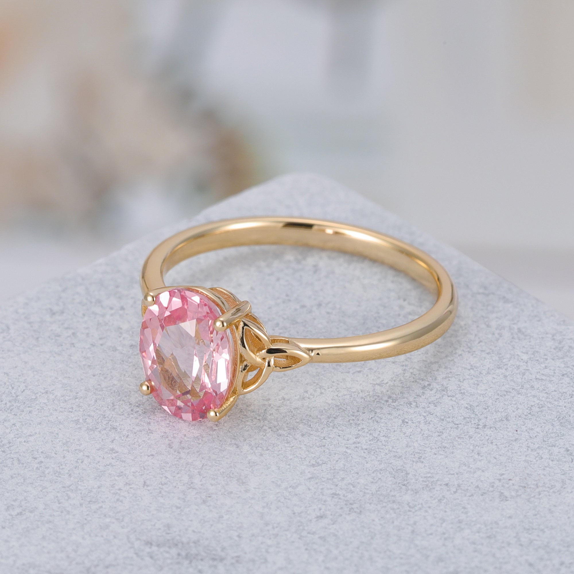 Courtney Pink Sapphire Ring Oval Cut Sterling Silver/Gold Plated Gemstone Ring