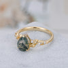 Julianna Moss Agate Ring Pear Cut 925 Sterling Silver Gold Plated Leaf Gemstone Ring