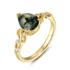 Julianna Moss Agate Ring Pear Cut 925 Sterling Silver Gold Plated Leaf Gemstone Ring