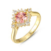 Scarlett Pink Sapphire Ring Round Cut Sterling Silver/Gold Plated Flower Nature Inspired Ring