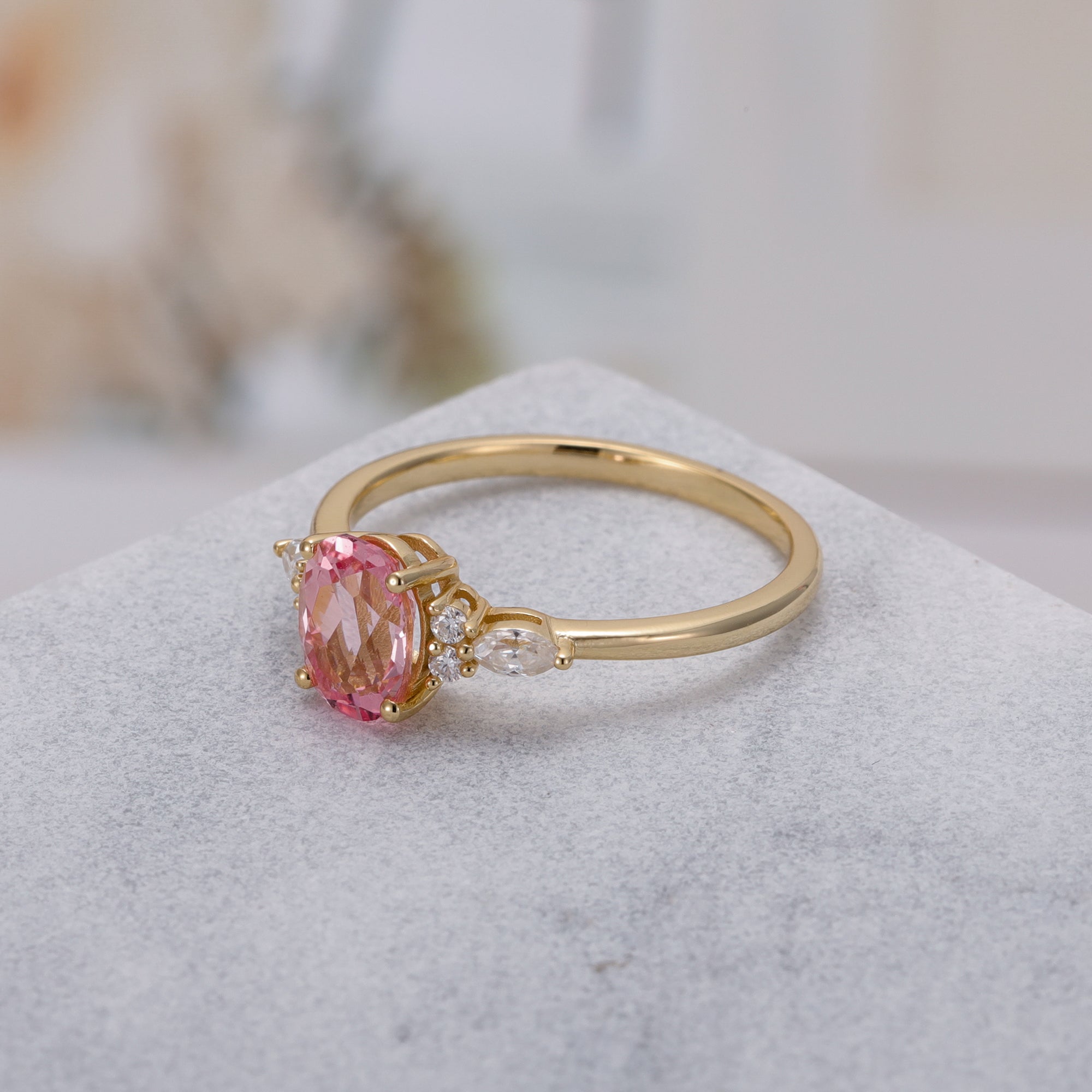 Rachel Pink Sapphire Ring Oval Cut Sterling Silver/Gold Plated Gemstone Ring