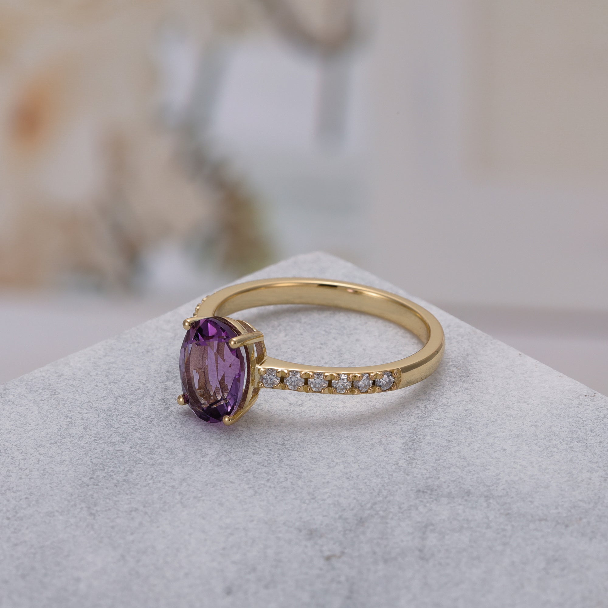 Olivia Amethyst Ring Oval Cut 925 Sterling Silver Gold Plated Gemstone Ring