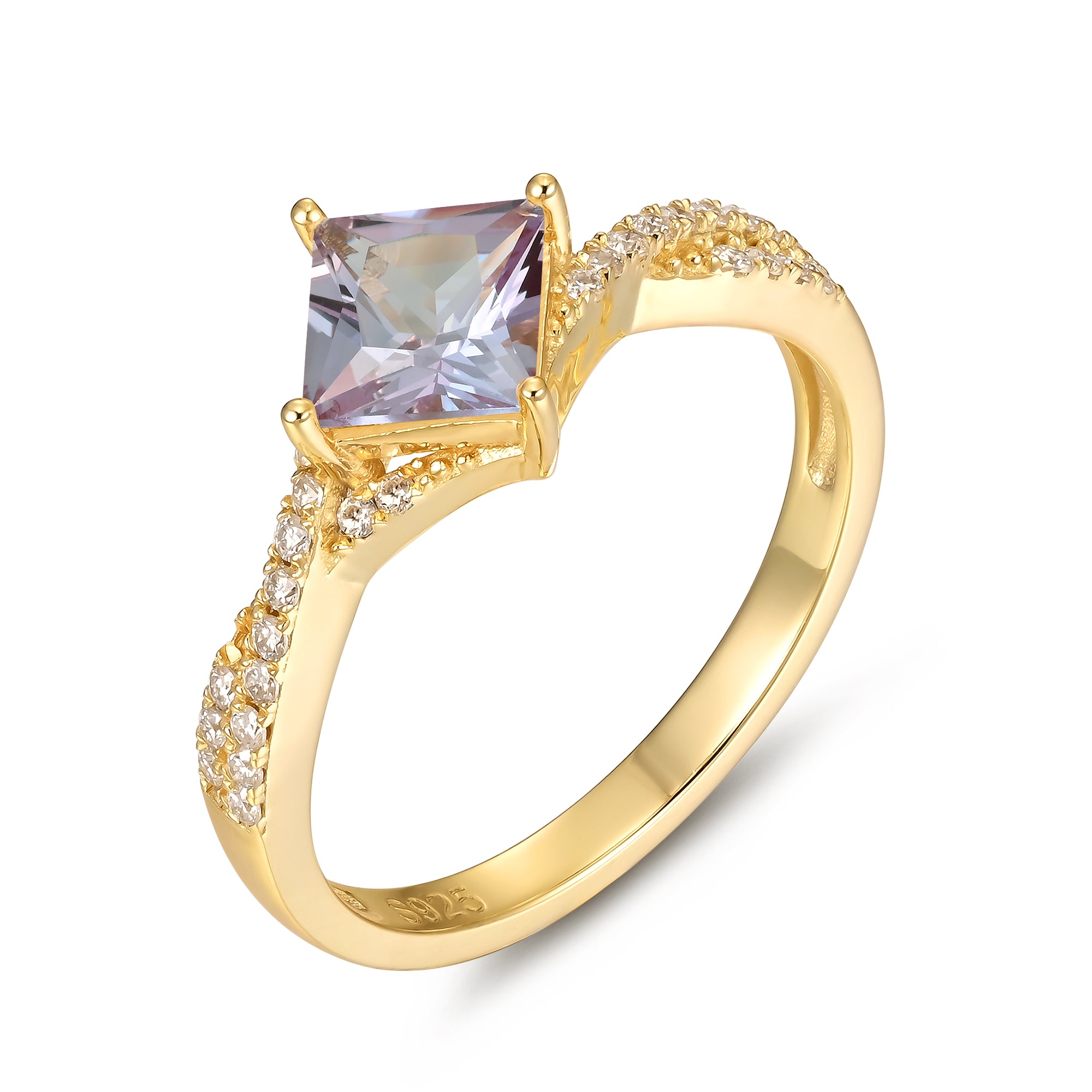 Sophia Alexandrite Ring Princess Cut 925 Sterling Silver Gold Plated Gemstone Ring