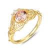 Bella Pink Sapphire Ring Round Cut Sterling Silver/Gold Plated Leaf Nature Inspired Ring