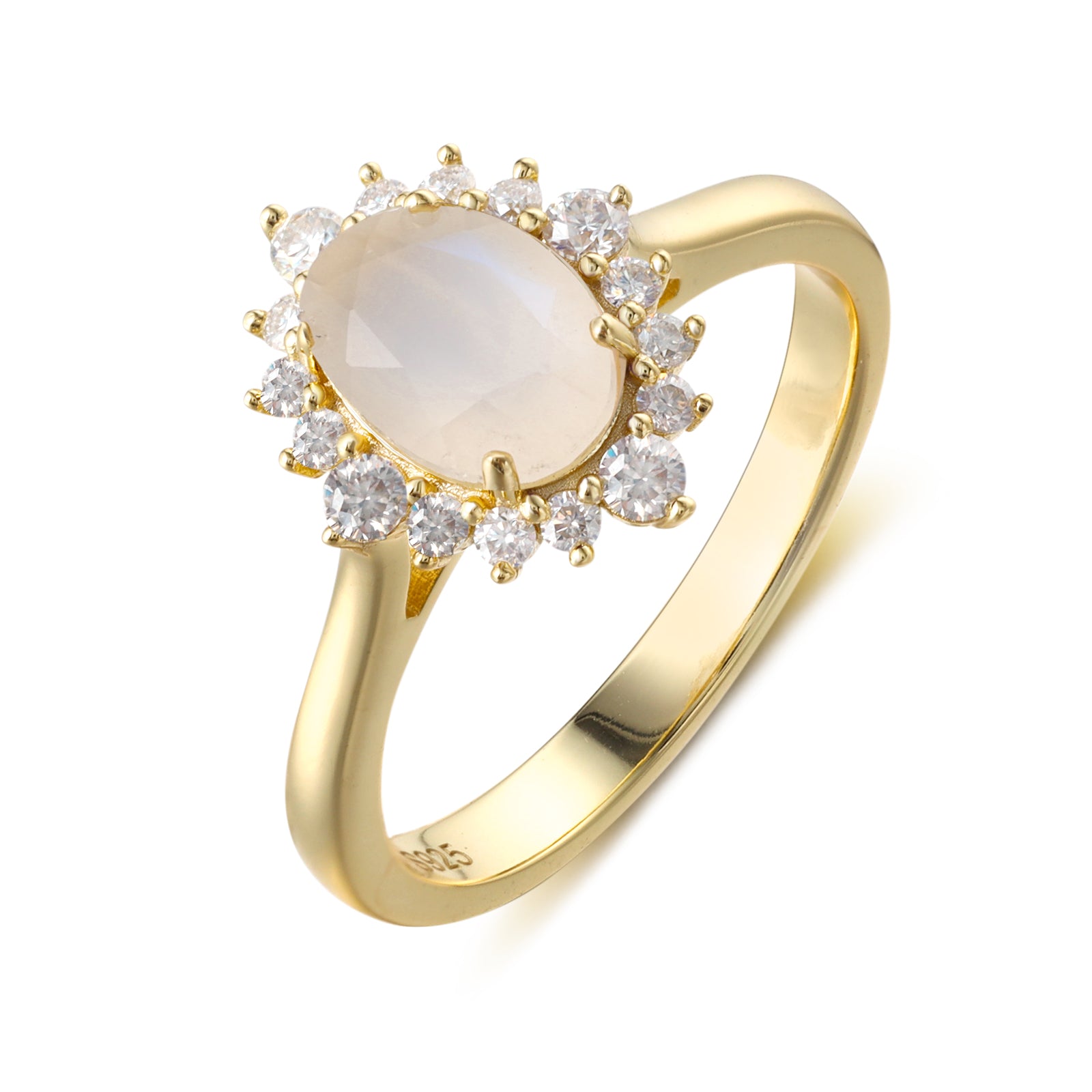 Isa Moonstone Ring Oval Cut Sterling Silver Gold Plated Gemstone Ring