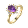 Isa Amethyst Ring Oval Cut 925 Sterling Silver Gold Plated Nature Inspired Gemstone Ring