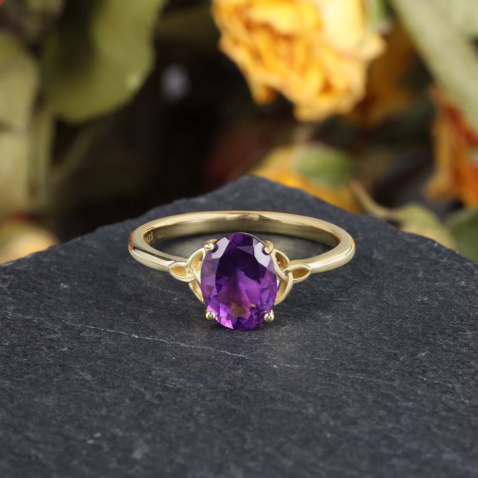 Courtney Amethyst Ring Oval Cut 925 Sterling Silver Gold Plated Gemstone Ring