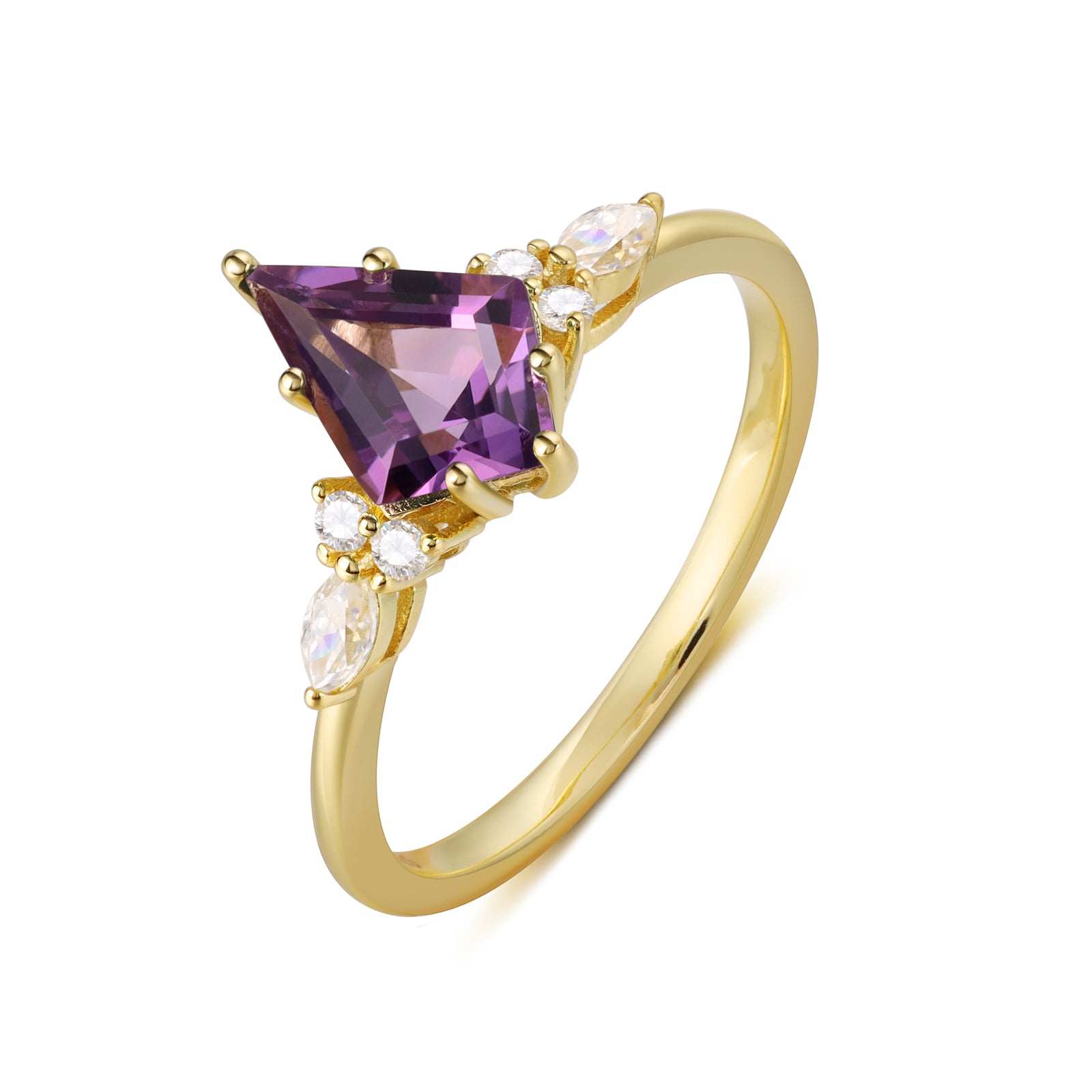 Diana Amethyst Ring Kite Cut 925 Sterling Silver Gold Plated Gemstone Ring