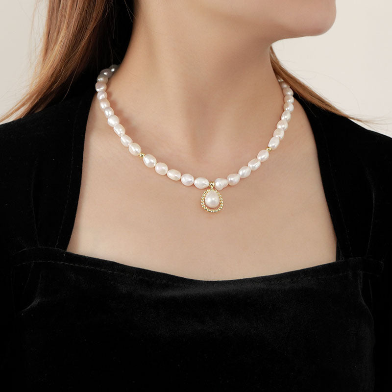 Veronica Pearl Necklace Sterling Silver Gold Plated Freshwater Pearl Necklace