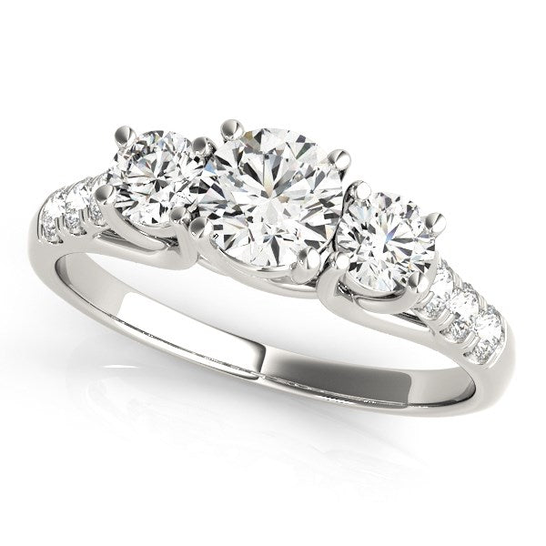 Trellis Set 3 Stone Round Cut 1.12 Carat Diamond Engagement Ring 14k White Gold