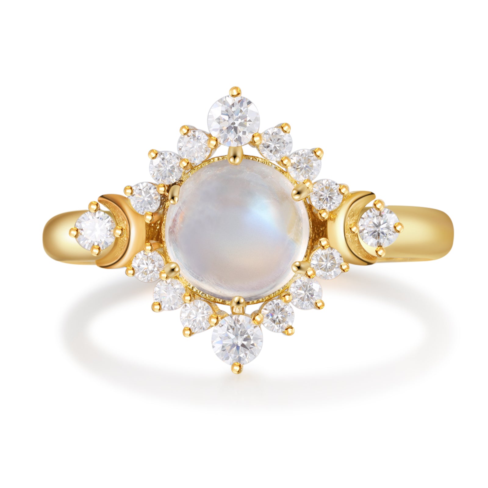 Scarlett Gold Moonstone Engagement Ring Round Cut 14K 18K Gold Vintage Gemstone Ring Moonstone Ring