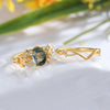 Florence Moss Agate Engagement Ring Set Oval Cut 18K Gold Nature Inspired Ring Leaf Vine Ring Vintage Gemstone Bridal Ring