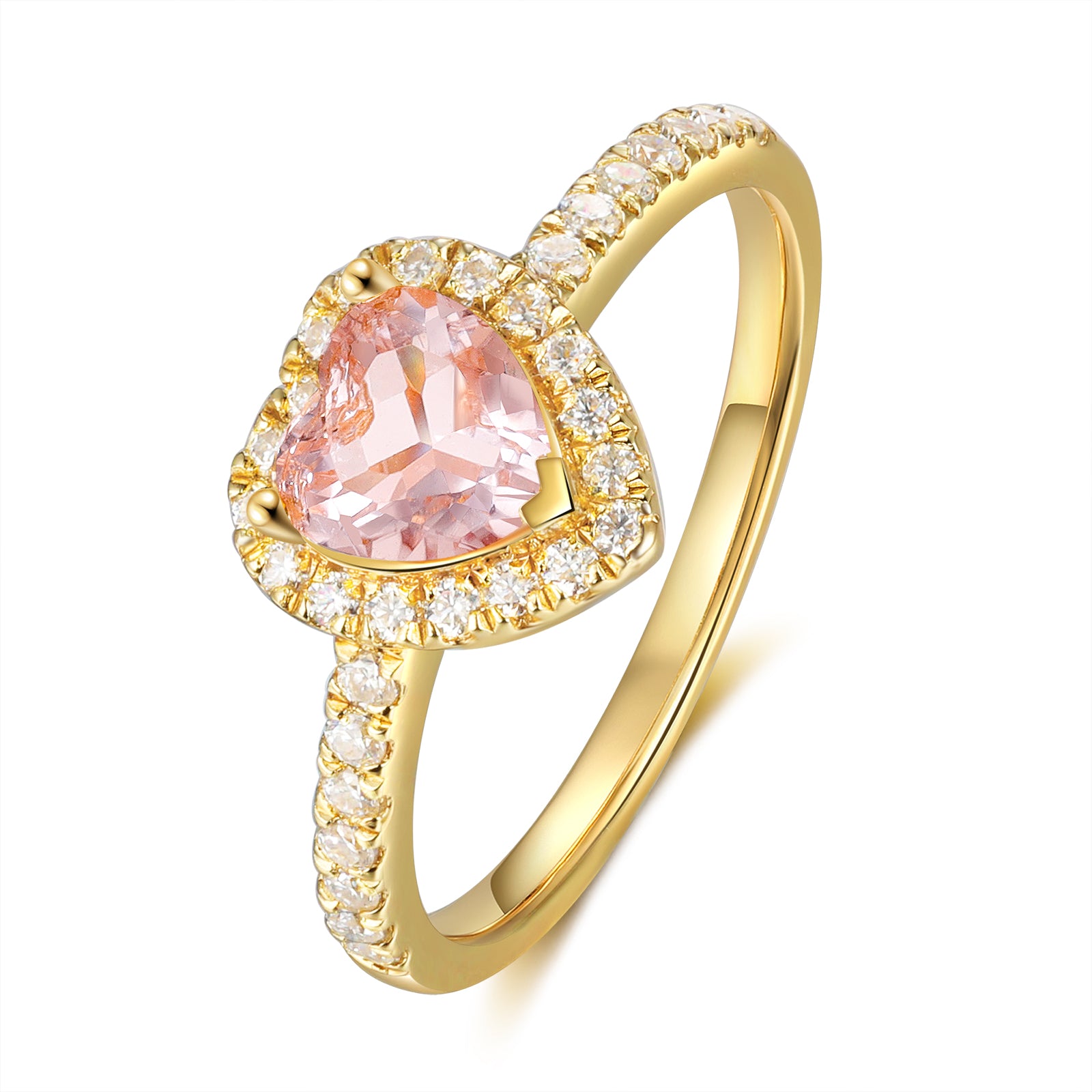 Amora Morganite Engagement Ring Set Heart Cut 14K 18K Gold Vintage Gemstone Bridal Ring Morganite Ring