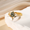 Abigail Moss Agate Engagement Ring Set Pear Cut 18K Gold Nature Inspired Ring Vintage Gemstone Bridal Ring Moss Agate Ring