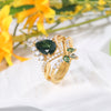 Ella Moss Agate Engagement Ring Set Pear Cut 18K Gold Nature Inspired Ring Vintage Gemstone Bridal Ring Moss Agate Ring