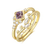 Alexandrite Engagement Ring Set Princess Cut 18K Gold Nature Inspired Ring Vintage Gemstone Ring Leaf Ring