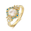 Juno Moonstone Engagement Ring Round Cut 18K Gold Stars and Moon Vintage Gemstone Ring Moonstone Ring